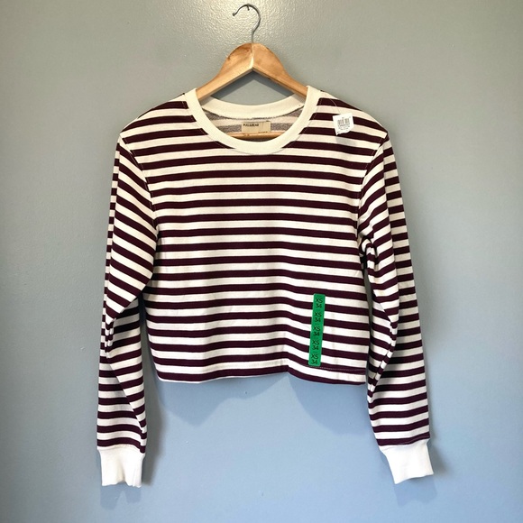 Urban Outfitters Maroon Stripe Cropped Sweatshirt Pull&Bear BNWT - Picture 4 of 11